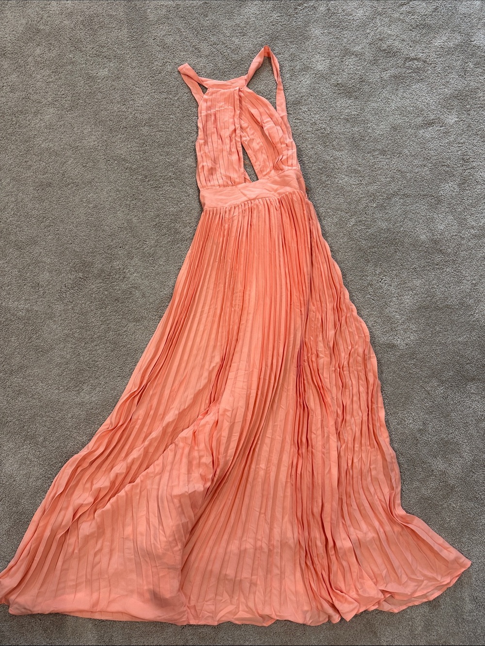 Pink Lilly- Elegant Coral Pleated Maxi Dress - Women